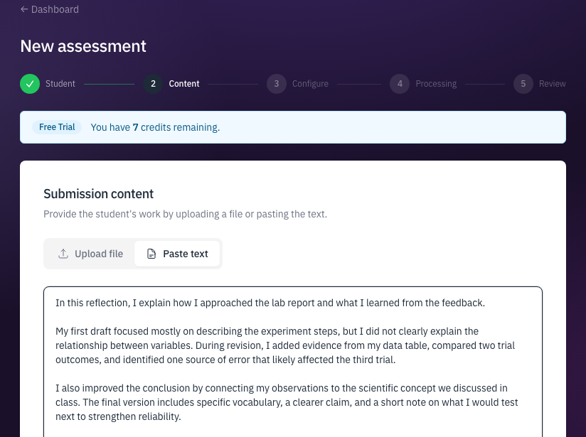 Submission content step